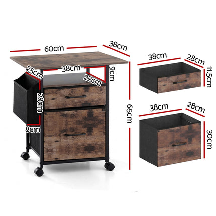 Artiss 2 Fabric Drawer File Cabinet Printer Stand Rolling File Cabinet with Side Bag 3