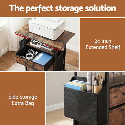 Artiss 2 Fabric Drawer File Cabinet Printer Stand Rolling File Cabinet with Side Bag 5