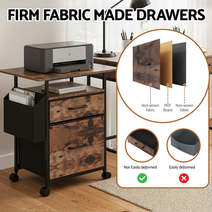 Artiss 2 Fabric Drawer File Cabinet Printer Stand Rolling File Cabinet with Side Bag 6