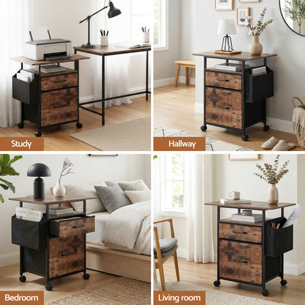 Artiss 2 Fabric Drawer File Cabinet Printer Stand Rolling File Cabinet with Side Bag 8