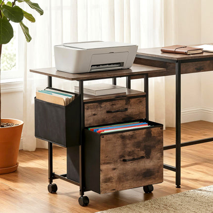 Artiss 2 Fabric Drawer File Cabinet Printer Stand Rolling File Cabinet with Side Bag 9
