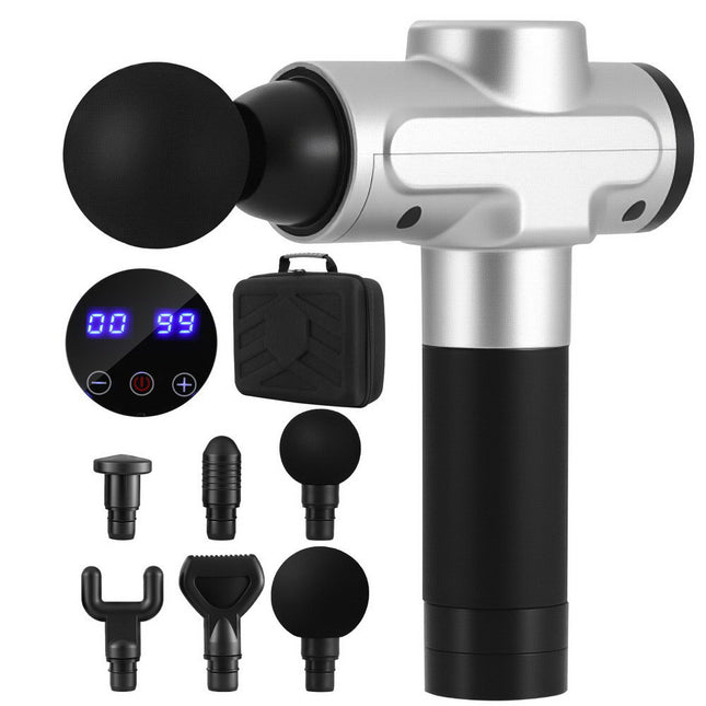 Everfit Massage Gun 30 Speed 6 Heads Vibration Muscle Massager Chargeable Silver