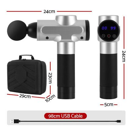 Everfit Massage Gun 30 Speed 6 Heads Vibration Muscle Massager Chargeable Silver 2