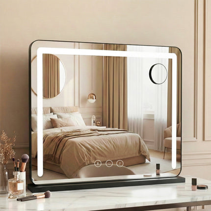 Embellir Makeup Mirror 60x50cm Hollywood Vanity with LED Light Tabletop Black 7