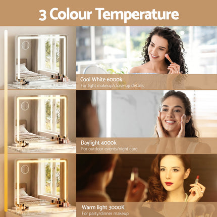 Embellir Makeup Mirror 60x50cm Hollywood Vanity with LED Light Tabletop White 4