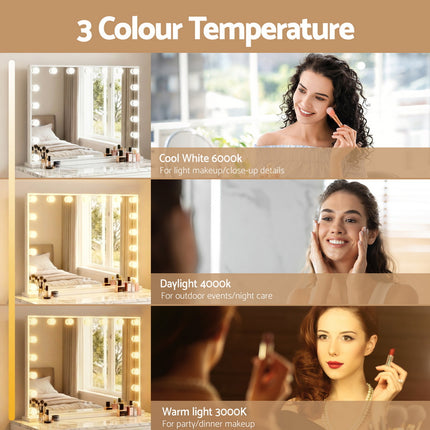 Embellir Makeup Mirror 80x60cm Hollywood Vanity with LED Light Tabletop White 4