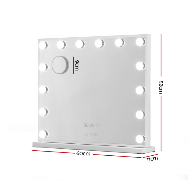 Embellir Makeup Mirror 60x52cm Hollywood Vanity with LED Light Tabletop White 2