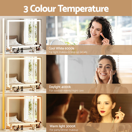 80x65cm Embellir Makeup Mirror Hollywood Vanity with LED Light White Frame 4