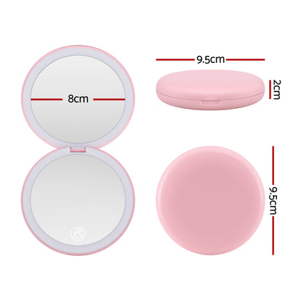 Embellir LED Compact Mirror Lighted Travel Makeup Mirror Pocket-Sized 1x 10x Magnification Round Pink 2