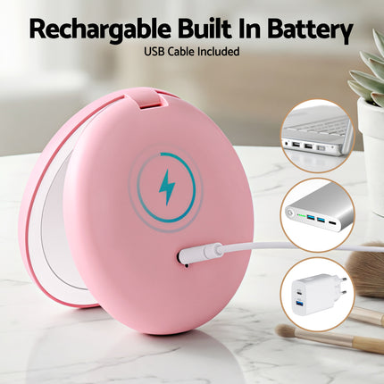 Embellir LED Compact Mirror Lighted Travel Makeup Mirror Pocket-Sized 1x 10x Magnification Round Pink 7