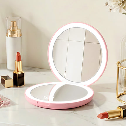 Embellir LED Compact Mirror Lighted Travel Makeup Mirror Pocket-Sized 1x 10x Magnification Round Pink 9