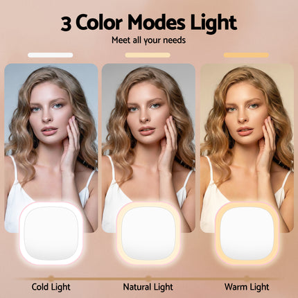 Embellir LED Compact Mirror Lighted Travel Makeup Mirror Pocket-Sized 1x 10x Magnification Square Pink 5