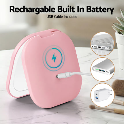 Embellir LED Compact Mirror Lighted Travel Makeup Mirror Pocket-Sized 1x 10x Magnification Square Pink 7