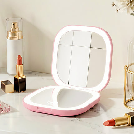 Embellir LED Compact Mirror Lighted Travel Makeup Mirror Pocket-Sized 1x 10x Magnification Square Pink 9