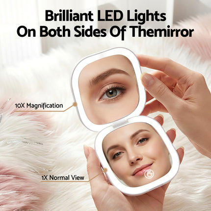 Embellir LED Compact Mirror Lighted Travel Makeup Mirror Pocket-Sized 1x 10x Magnification Square White 4