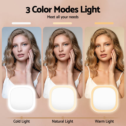 Embellir LED Compact Mirror Lighted Travel Makeup Mirror Pocket-Sized 1x 10x Magnification Square White 5