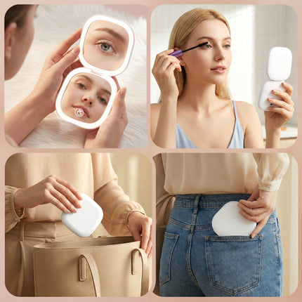 Embellir LED Compact Mirror Lighted Travel Makeup Mirror Pocket-Sized 1x 10x Magnification Square White 8