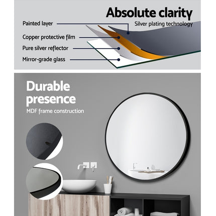 Embellir 2 Wall Mirror Makeup 50cm Home Decor Framed Mirrors Bathroom Round Black 5