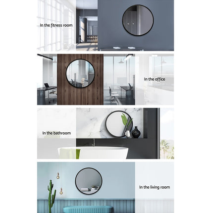 Embellir 2 Wall Mirror Makeup 50cm Home Decor Framed Mirrors Bathroom Round Black 6