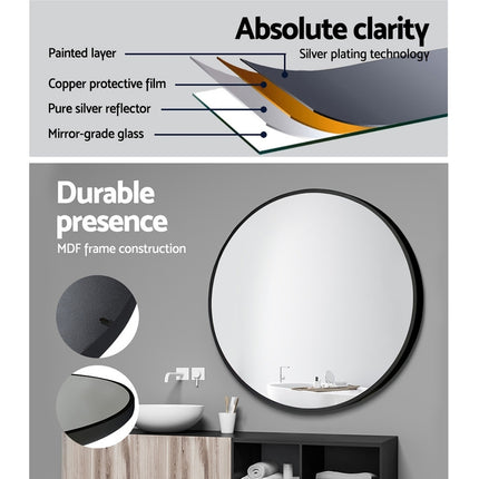 Embellir 2 Wall Mirror Makeup 70cm Home Decor Framed Mirrors Bathroom Round Black 5