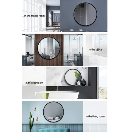 Embellir 2 Wall Mirror Makeup 70cm Home Decor Framed Mirrors Bathroom Round Black 6