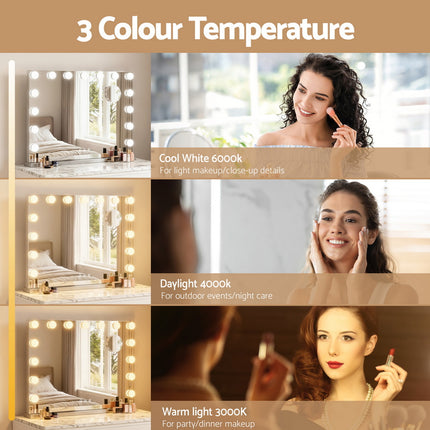 Embellir Makeup Mirror 58x46cm Hollywood Vanity with LED Light Tabletop Wall 4