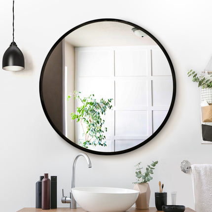 Embellir Wall Mirror Makeup 80cm Home Decor Framed Mirrors Bathroom Round Black 6