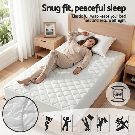 Giselle Waterproof Mattress Protector 100% Cotton Quilted Fitted Cover King Single 7