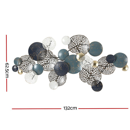 Artiss Metal Wall Art Hanging Sculpture 132cm Home Decor Leaf Circles Blue 2