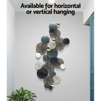 Artiss Metal Wall Art Hanging Sculpture 132cm Home Decor Leaf Circles Blue 4