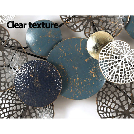 Artiss Metal Wall Art Hanging Sculpture 132cm Home Decor Leaf Circles Blue 6