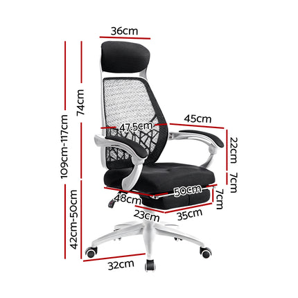 Artiss Mesh Office Chair Recliner Black White 2