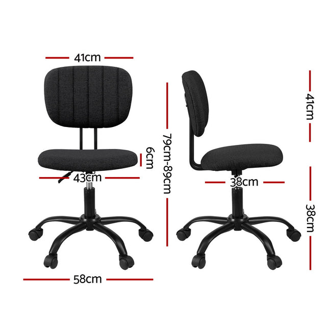 Artiss Armless Office Chair with Wheels, Ergonomic 360° Swivel Home Office Desk Chair, Height Adjustable Computer Task Chair with Fabric Back and Seat for Small Space, Black 2