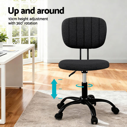 Artiss Armless Office Chair with Wheels, Ergonomic 360° Swivel Home Office Desk Chair, Height Adjustable Computer Task Chair with Fabric Back and Seat for Small Space, Black 4