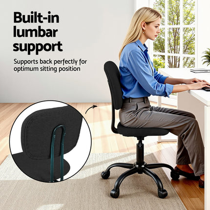 Artiss Armless Office Chair with Wheels, Ergonomic 360° Swivel Home Office Desk Chair, Height Adjustable Computer Task Chair with Fabric Back and Seat for Small Space, Black 5