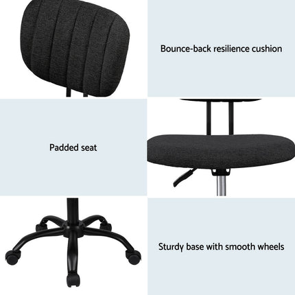 Artiss Armless Office Chair with Wheels, Ergonomic 360° Swivel Home Office Desk Chair, Height Adjustable Computer Task Chair with Fabric Back and Seat for Small Space, Black 6