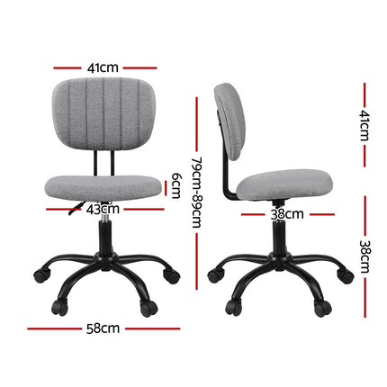 Artiss Armless Office Chair with Wheels, Ergonomic 360° Swivel Home Office Desk Chair, Height Adjustable Computer Task Chair with Fabric Back and Seat for Small Space, Grey 2