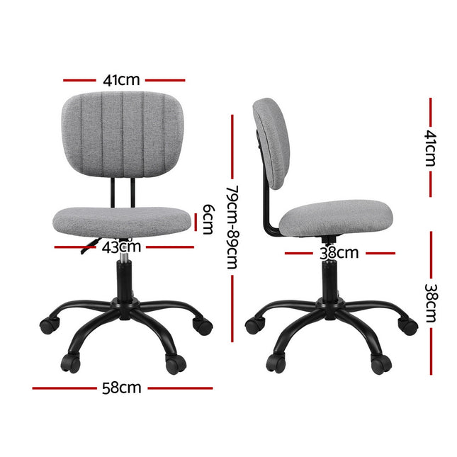 Artiss Armless Office Chair with Wheels, Ergonomic 360° Swivel Home Office Desk Chair, Height Adjustable Computer Task Chair with Fabric Back and Seat for Small Space, Grey 2