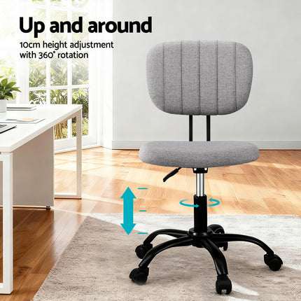 Artiss Armless Office Chair with Wheels, Ergonomic 360° Swivel Home Office Desk Chair, Height Adjustable Computer Task Chair with Fabric Back and Seat for Small Space, Grey 4