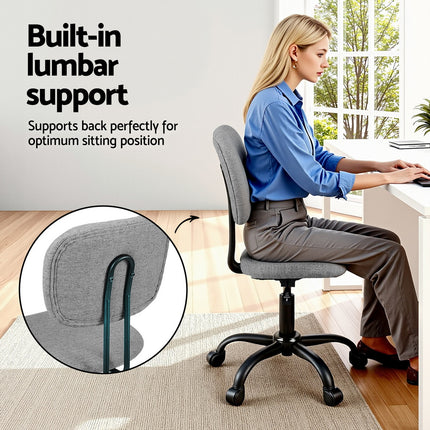 Artiss Armless Office Chair with Wheels, Ergonomic 360° Swivel Home Office Desk Chair, Height Adjustable Computer Task Chair with Fabric Back and Seat for Small Space, Grey 5