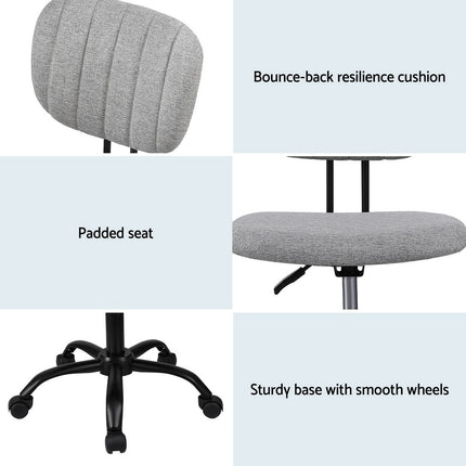 Artiss Armless Office Chair with Wheels, Ergonomic 360° Swivel Home Office Desk Chair, Height Adjustable Computer Task Chair with Fabric Back and Seat for Small Space, Grey 6