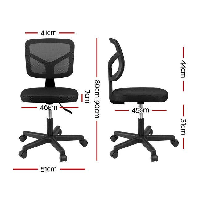 Artiss Armless Office Chair with Wheels, Ergonomic 360° Swivel Home Office Desk Chair, Height Adjustable Computer Task Chair with Fabric Back and Seat for Small Space, Black 2