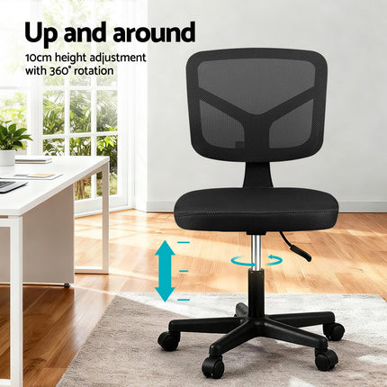 Artiss Armless Office Chair with Wheels, Ergonomic 360° Swivel Home Office Desk Chair, Height Adjustable Computer Task Chair with Fabric Back and Seat for Small Space, Black 4