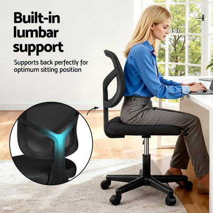 Artiss Armless Office Chair with Wheels, Ergonomic 360° Swivel Home Office Desk Chair, Height Adjustable Computer Task Chair with Fabric Back and Seat for Small Space, Black 5