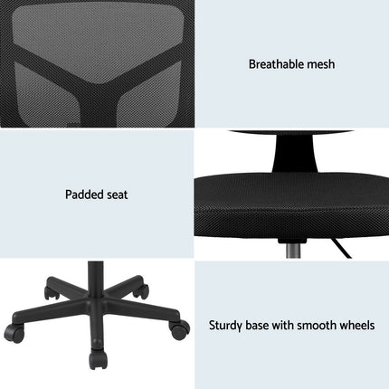 Artiss Armless Office Chair with Wheels, Ergonomic 360° Swivel Home Office Desk Chair, Height Adjustable Computer Task Chair with Fabric Back and Seat for Small Space, Black 6
