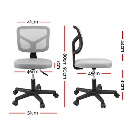 Artiss Armless Office Chair with Wheels, Ergonomic 360° Swivel Home Office Desk Chair, Height Adjustable Computer Task Chair with Fabric Back and Seat for Small Space, Grey 2