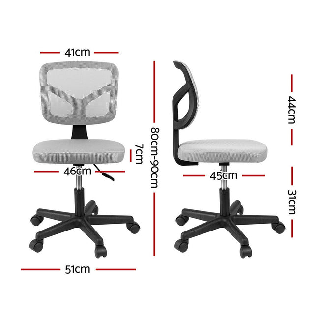 Artiss Armless Office Chair with Wheels, Ergonomic 360° Swivel Home Office Desk Chair, Height Adjustable Computer Task Chair with Fabric Back and Seat for Small Space, Grey 2