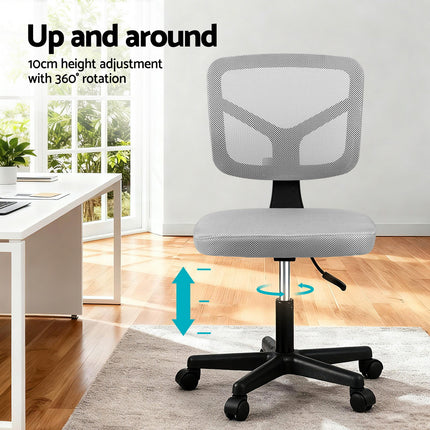 Artiss Armless Office Chair with Wheels, Ergonomic 360° Swivel Home Office Desk Chair, Height Adjustable Computer Task Chair with Fabric Back and Seat for Small Space, Grey 4