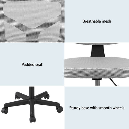 Artiss Armless Office Chair with Wheels, Ergonomic 360° Swivel Home Office Desk Chair, Height Adjustable Computer Task Chair with Fabric Back and Seat for Small Space, Grey 6
