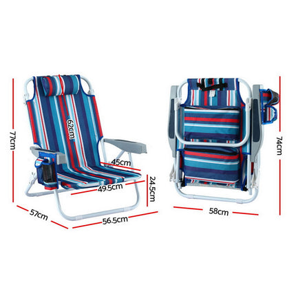 Gardeon Outdoor Chairs Beach Chair Backpack Cooler Storage Lightweight Fishing Blue 2